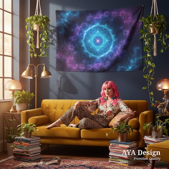 Fractal Sacred Geometry Tapestry | Cosmic Mandala Wall Hanging, Meditation Decor