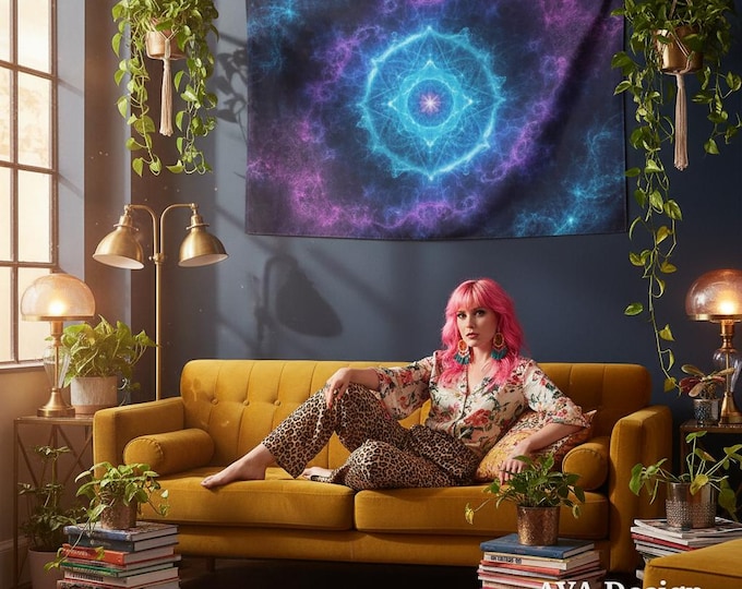 Fractal Sacred Geometry Tapestry | Cosmic Mandala Wall Hanging, Meditation Decor