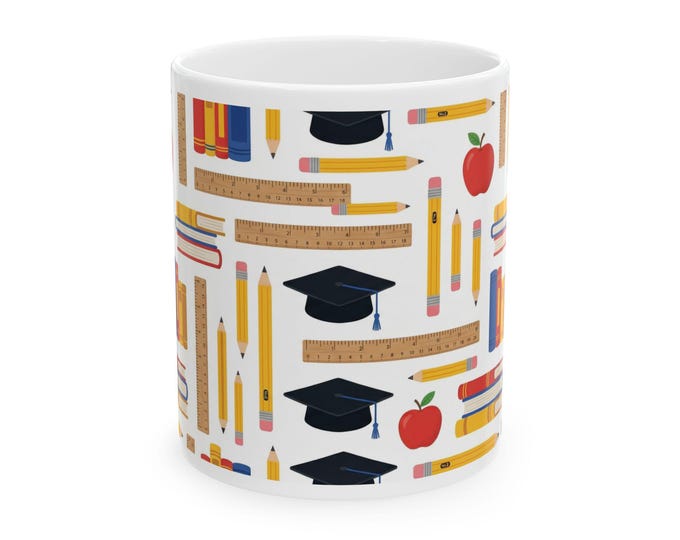 School Icons Ceramic Mug | Teacher Graduation Coffee Cup (11oz or 15oz)