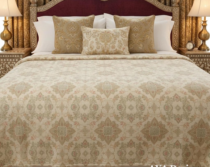 Mughal Floral Paisley Blanket | Vintage Botanical Fleece Throw | Elegant Neutral Couch Decor
