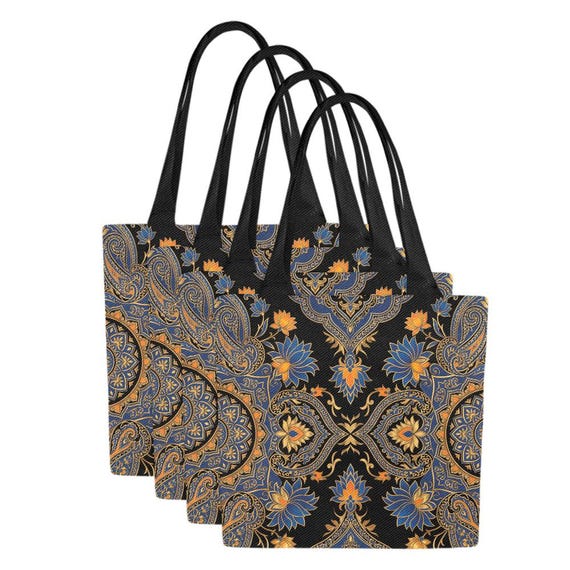 Mughal Art Canvas Tote Bag Set | Persian Floral Design