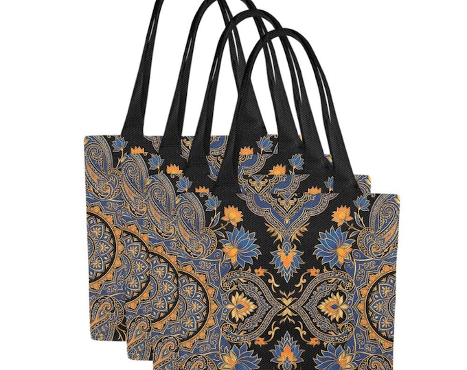 Mughal Art Canvas Tote Bag Set | Persian Floral Design