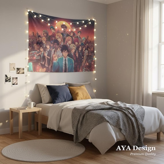 Anime Cityscape Tapestry 90x60 | Japanese Wall Hanging, Otaku Room Decor