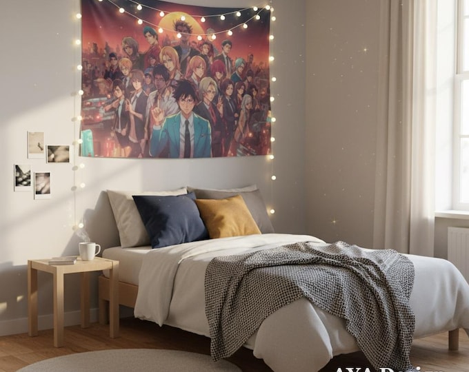 Anime Cityscape Tapestry 90x60 | Japanese Wall Hanging, Otaku Room Decor