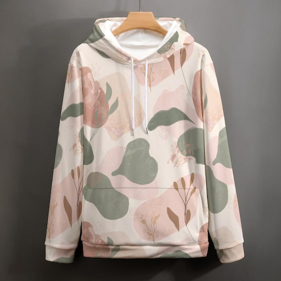 Oversized Maternity Hoodie, Pastel Botanical Abstract Print, Boho Pregnancy Sweater