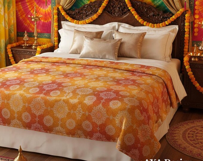 Chunri Pattern Fleece Blanket | Vibrant Boho Throw, South Asian Home Decor