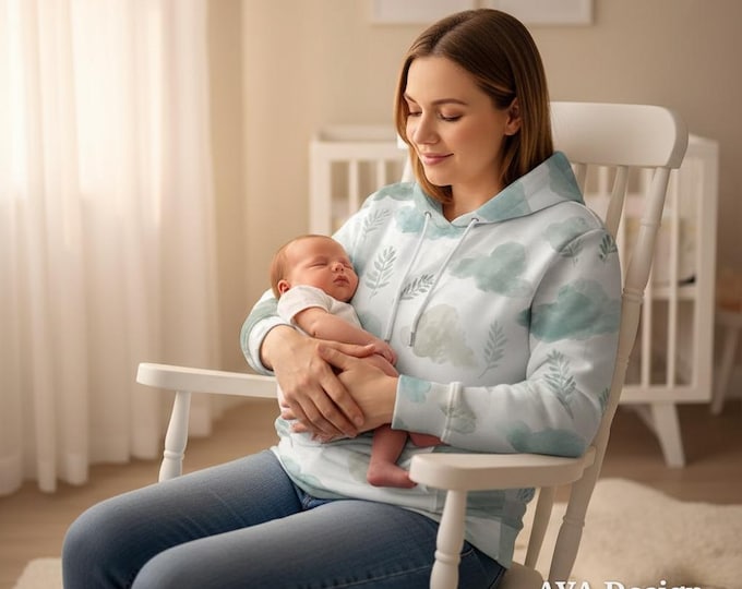 Watercolor Botanical Hoodie | Sage Green Cottagecore Pullover | Comfy Loungewear Sweatshirt