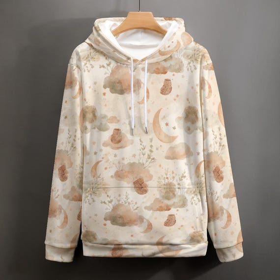 Boho Celestial Hoodie | Watercolor Moon Stars Sweatshirt | Cozy Postpartum Lounge Wear