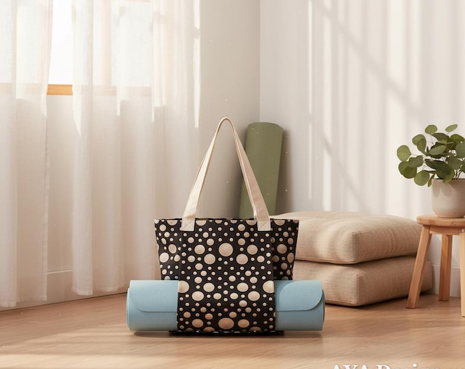 Polka Dot Yoga Mat Tote Bag | Canvas Pilates Gym Carrier, Fitness Shoulder Bag