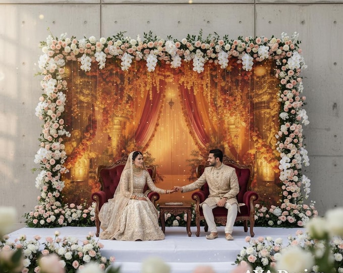 Haldi Tapestry Royal Indian Wedding Backdrop - 90x60 Mandap Mehndi Sangeet Palace Decor