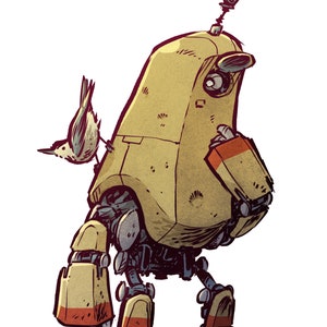 Bot y pájaro IV, impresión de arte 5x7