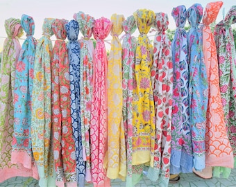 Pareo de playa de algodón/ Pareo de verano de voile suave/ Bufanda 100% algodón con estampado a mano/ Pareos de playa Regalo para ella Mujeres indias Pareo de playa