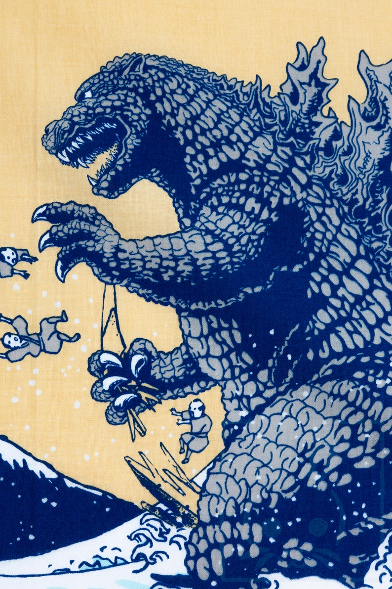 2pcs/1set Godzilla Tenugui With Hokusai's fugaku the | Etsy