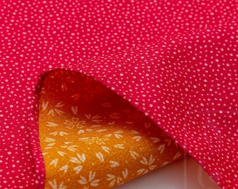 Reversible two sided/double sided Furoshiki Japanese Traditional Cotton Cloth 50cmX50cm Red hail pattern X Yellow sakura