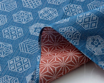 Large size 100cm(39.3&quot;)Reversible two sided/double sided Furoshiki Japanese Traditional Cotton Cloth Blue turtle shell pattern X Red asanoha