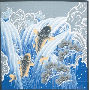 Grande 118 cm (46 pollici) Furoshiki giapponese in tessuto di cotone che salta carpa