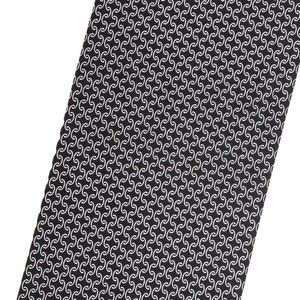 May include: Black tie with a white repeating pattern of curved lines.