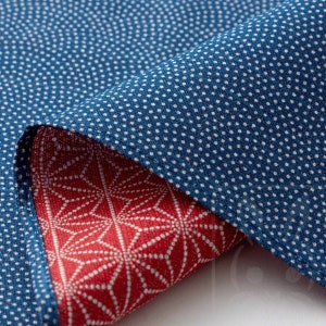 Large size 100cm(39.3")Reversible two sided Furoshiki Japanese Traditional Cotton Cloth Blue wave X Red Asanoha