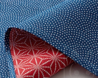 Tamaño grande 100cm (39.3 ")Reversible de dos lados Furoshiki Paño de algodón tradicional japonés Onda azul X Rojo Asanoha