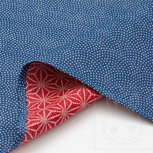 Omkeerbaar dubbelzijdig/dubbelzijdig Furoshiki Japanse traditionele katoenen doek 50 x 50 cm Blue wave X Red Asanoha