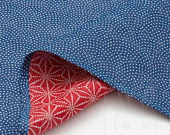 Reversible deux faces / double face Furoshiki Japonais Traditionnel Coton Tissu 50cmX50cm Vague Bleue X Rouge Asanoha