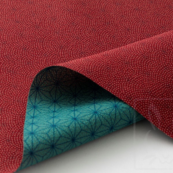 Large size 70cm( 27.50inch):Reversible two sided/double sided Furoshiki Japanese Traditional Cotton Cloth Red wave X Green Asanoha