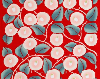 Furoshiki japonês tradicional de algodão, 48 cm x 48 cm (18,9" x 18,9"), branco, Tsubaki, para presente.