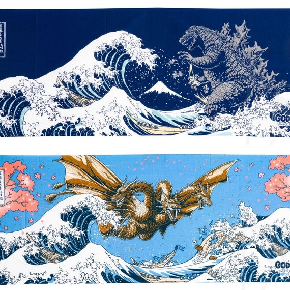 Tenugui Cloth Japanese Cotton 'The Wave' Fabric by Hokusai 