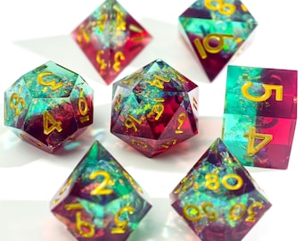 Demon's Blood handgemaakte DND D6, D20 dobbelstenen, rode scherpe rand D&D polyhedral dobbelstenen set, Dungeons and Dragons polyhedral RPG