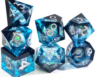 Blue Black Liquid Core Dnd Dice, Polyhedral Sharp Edge Dice Set, Resin Liquid Dice,  RPG Dice Dungeons and Dragons Gaming Lovers Gift
