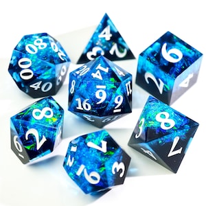 Stardust Geode - holographic handmade resin sharp edge dice set for DnD, D&D, Dungeons and Dragons, RPG dice, galaxy dice