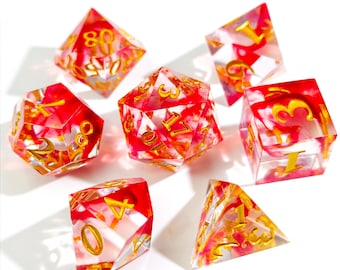Blood Red Resin Dice Set， Cursed Blood Resin Dice，handmade resin sharp edge dnd dice set for DnD, D&D, Dungeons and Dragons, RPG dice