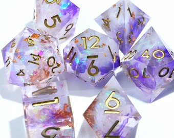 Light Purple DND Dice Set,Dream Dice Set， Purple Resin Sharp Edge D&D Dice Set, Dungeons and Dragons Polyhedral RPG Dice Set DND Gift