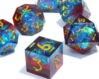 Blue Lightning DND D20 Dice, RPG Dice Set，Resin Sharp Edge Dice Set, D&D Dice Set for Dungeons and Dragons, Blue Polyhedral Dice Set
