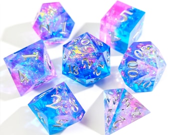 Purple Blue Resin Dice Set, Galaxy Crystal DND Dice, Handmade Dice,Luxury Sharp Edge RPG Dice for Gamer, Unique Tabletop Gaming Gift