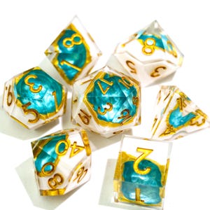 Geode Gold Vein Resin Dice | Mineral Stone Sharp Edge Dice with Metallic Ink for D&D