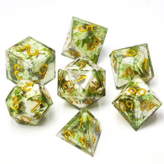 Forest Moss Resin Dice Set for DND, Handmade Green Mist Polyhedral Dice, Sharp Edge RPG Dice, D&D Dice Gift for Druid Player