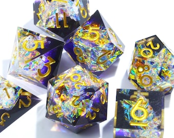 Black Gold Iridescent Dice Set holographic handmade resin sharp edge dnd dice set for DnD, D&D, Dungeons and Dragons, RPG dice, galaxy dice