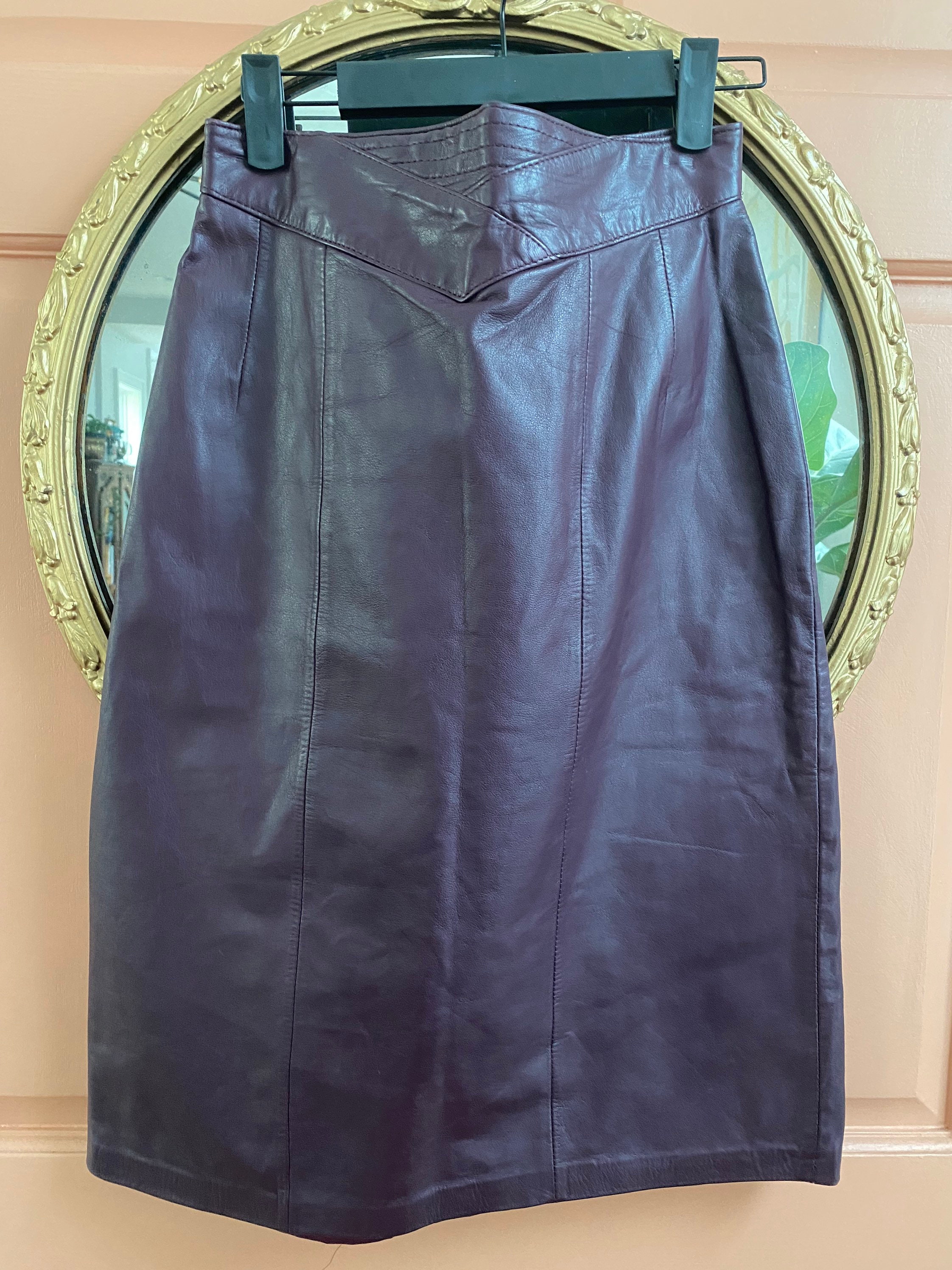 Vintage High Waist Purple Leather Skirt Etsy
