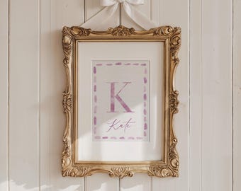 Individuelle Aquarell Initialen Print: Personalisierte Name Kunst (Digitaler Download)