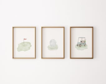 Golf Kinderzimmer Wand Kunst Set | Aquarell Golfwagen | Digitaler Download