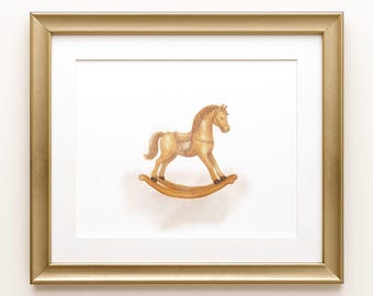 Aquarell Schaukelpferd Druck: Vintage Kinderzimmer Wandbild (Digitaler Download)