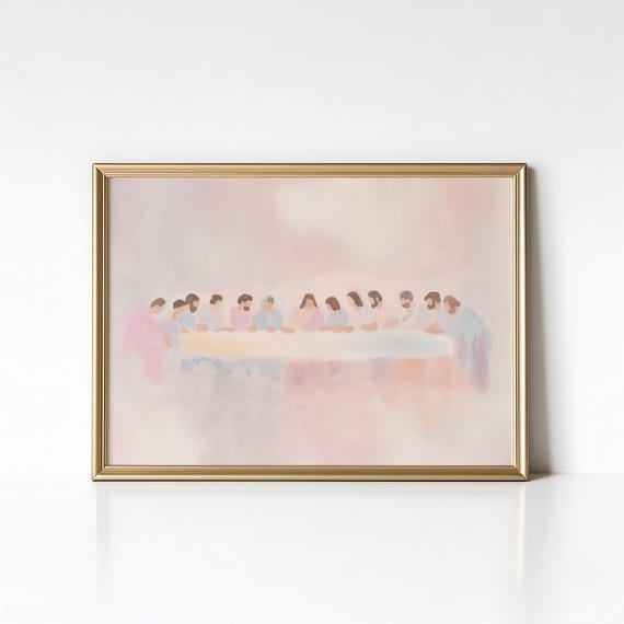 Pastel Last Supper Painting: Modern Christian Wall Art