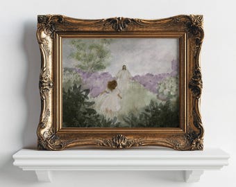 Christliches Kinderzimmer Poster | Mädchen läuft zu Jesus, Aquarell Malerei (Digitaler Download)