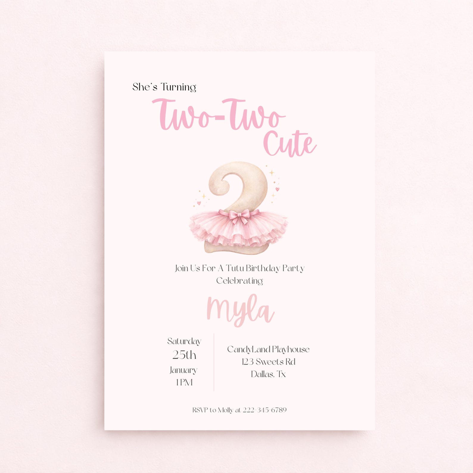 Two Birthday Invite Two Birthday Invitation | Pink Tutu, Ballet Theme (canva Template) - Etsy