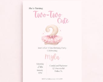 Invitación para dos cumpleaños / Tutú rosa, temática de ballet (plantilla de Canva)