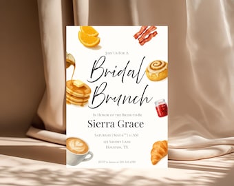 Mall för inbjudan till brudbrunch, inbjudan till brudduschbrunch, redigerbar canvasinbjudan, neutral brunchbruddusch