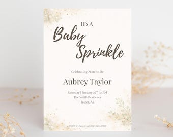 Baby Sprinkle Invitation Editable Template, Neutral Baby Sprinkle Invite, Minimal Baby Sprinkle, Canva Digital Download