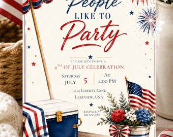 We The People Like To Party Invitation, 4th of July Party Invite, Patriotic Summer Party, Pool Party Template | Red, White & Blue Editable