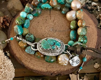 Beaded Turquoise Wrap bracelet, beaded Turquoise Necklace, Versatile Jewelry, Artisan Jewelry